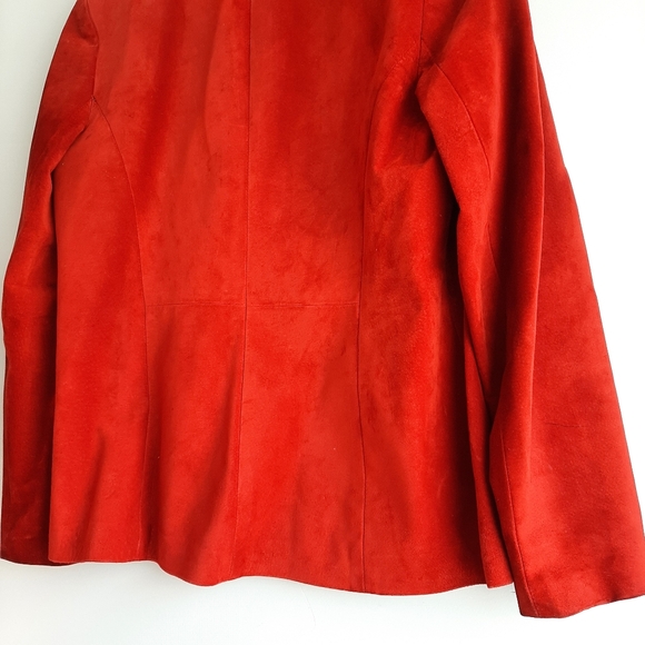 DANIER Genuine Suede Button Front Blazer Jacket Vibrant Red Short Coat Sz L - Picture 11 of 15